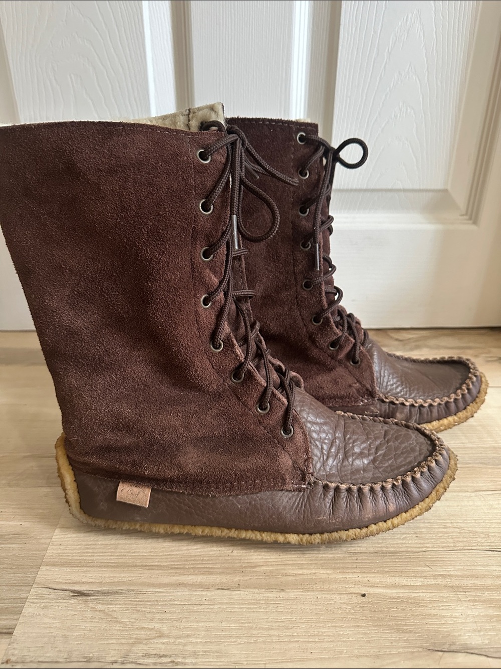 Women’s Brown Suede and Leather Sheepskin Lined Boot